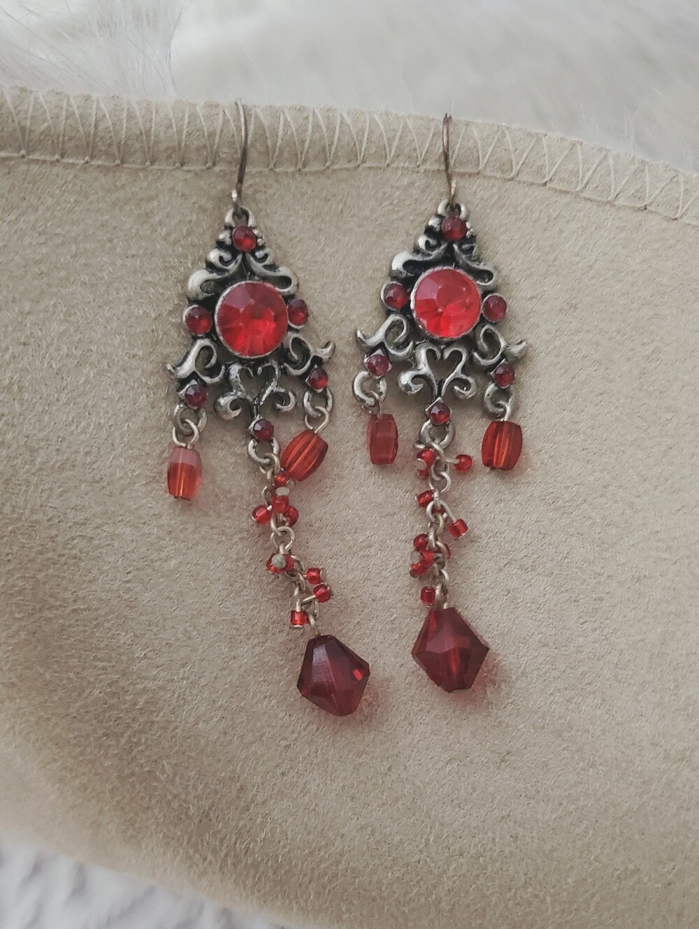 True Vintage Y2K Red Victorian Gothic Chandelier Earrings